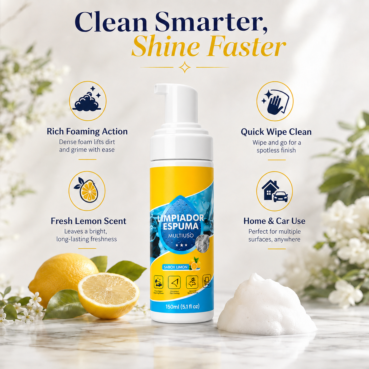 4-in-1 Multi-Enzyme Foam Cleaner – Deep Clean Car, Kitchen, Bathroom & Sofa