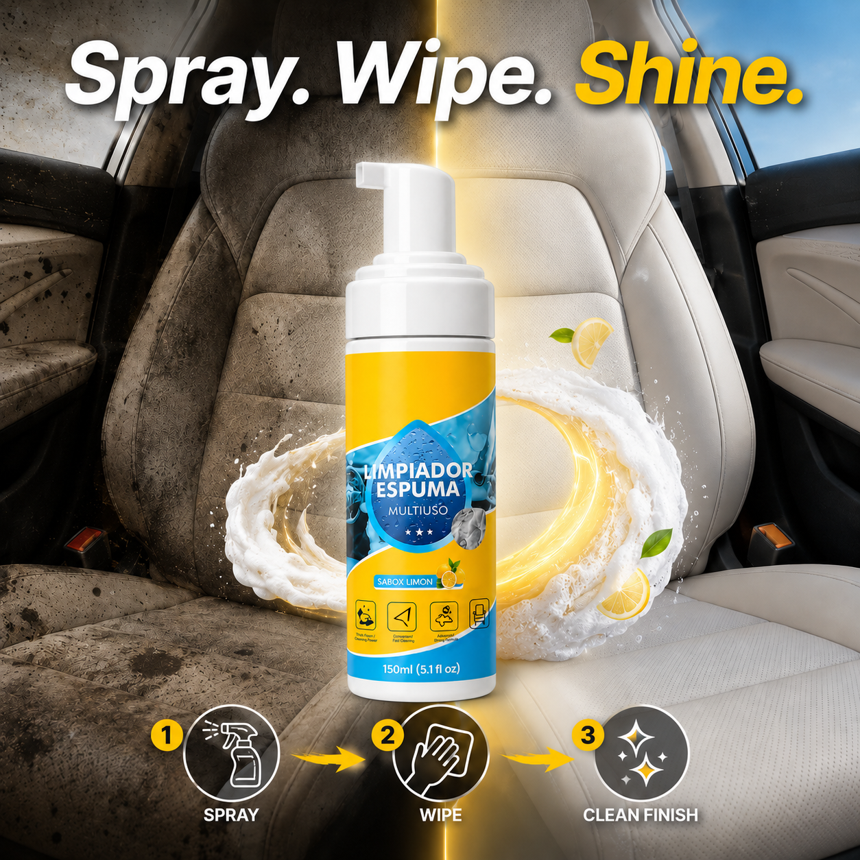 4-in-1 Multi-Enzyme Foam Cleaner – Deep Clean Car, Kitchen, Bathroom & Sofa