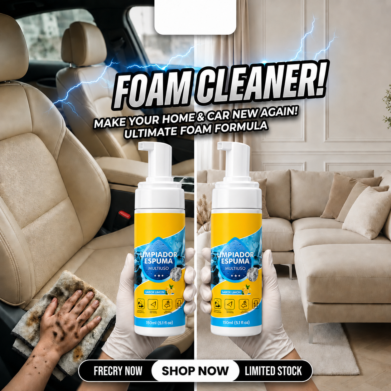 4-in-1 Multi-Enzyme Foam Cleaner – Deep Clean Car, Kitchen, Bathroom & Sofa